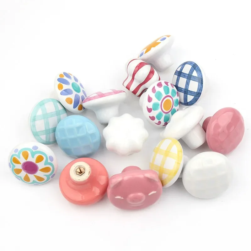 Rural Acme Nordic Style Ceramic Single Cartoon Round  Wardrobe Kitchen Garden Door Handle Modern Cabinet Handle