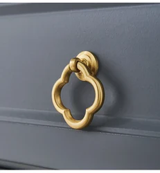 4 Pcs Gold Flower Cabinet Pull Handles Brass Single Hole Dresser Ring Pulls Furniture Knobs for Drawer Cupboard Wardrobe Door