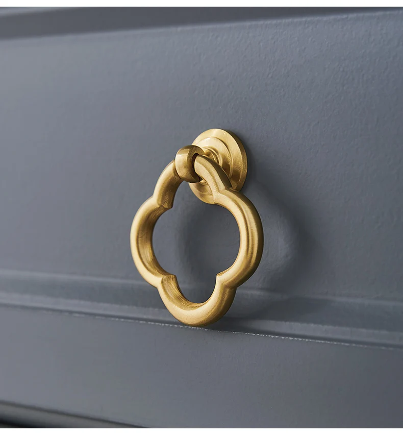 4 Pcs Gold Flower Cabinet Pull Handles Brass Single Hole Dresser Ring Pulls Furniture Knobs for Drawer Cupboard Wardrobe Door