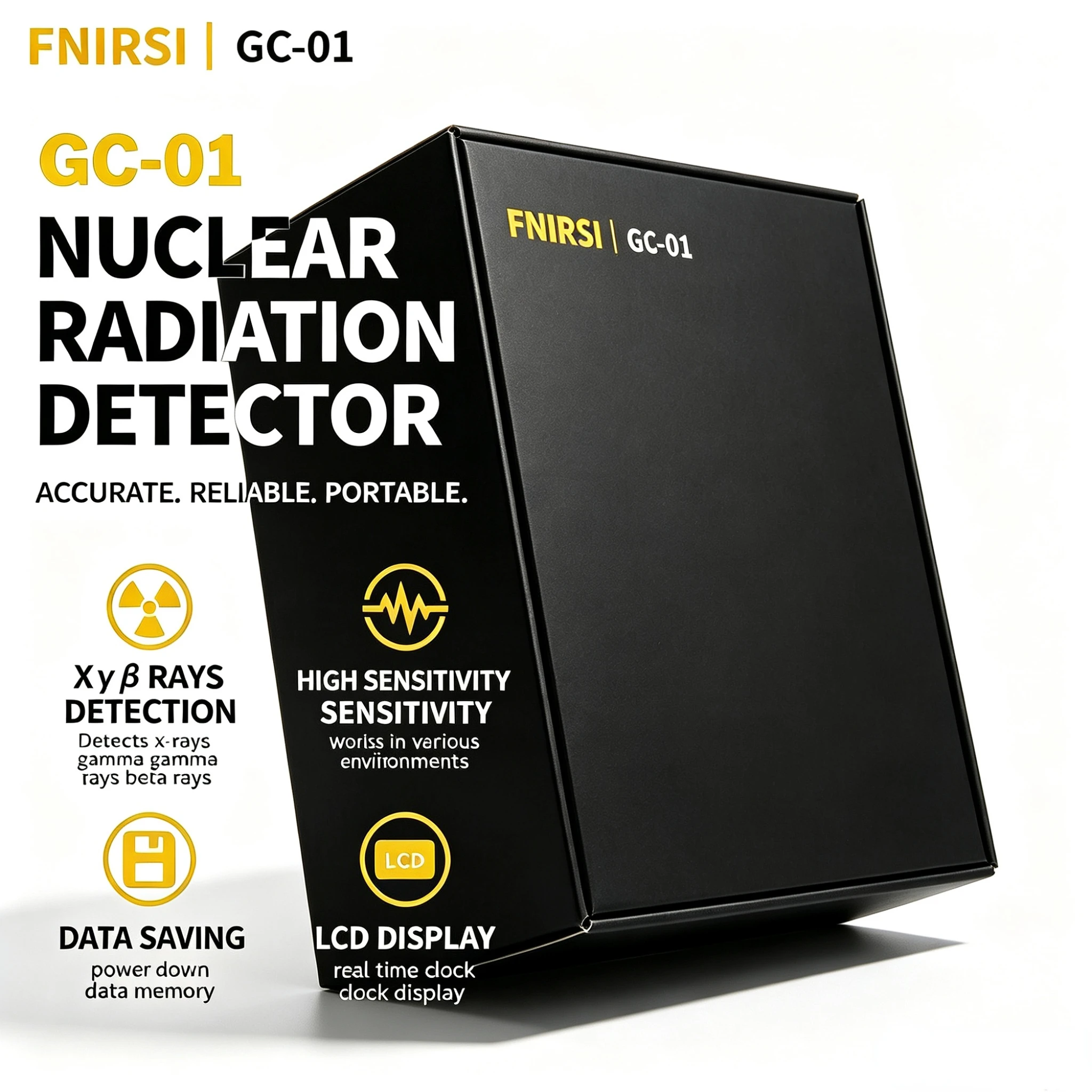 FNIRSI GC-01 Nuclear Radiation Detector, 80CPM/μSv Energy Comp. GM Tube, 0-1000μSv/h for Industrial & Home & Lab w/3 Alarms