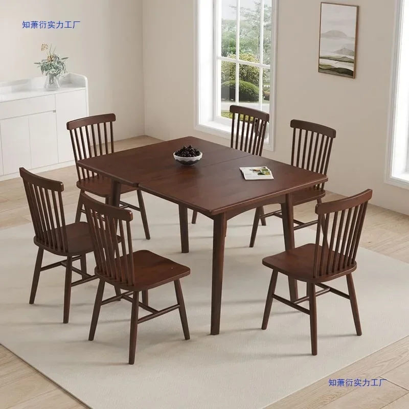 Solid Wood Dining Table Small Apartment Household Foldable Retractable Modern Simple Rectangular Dining Table And Chairx8