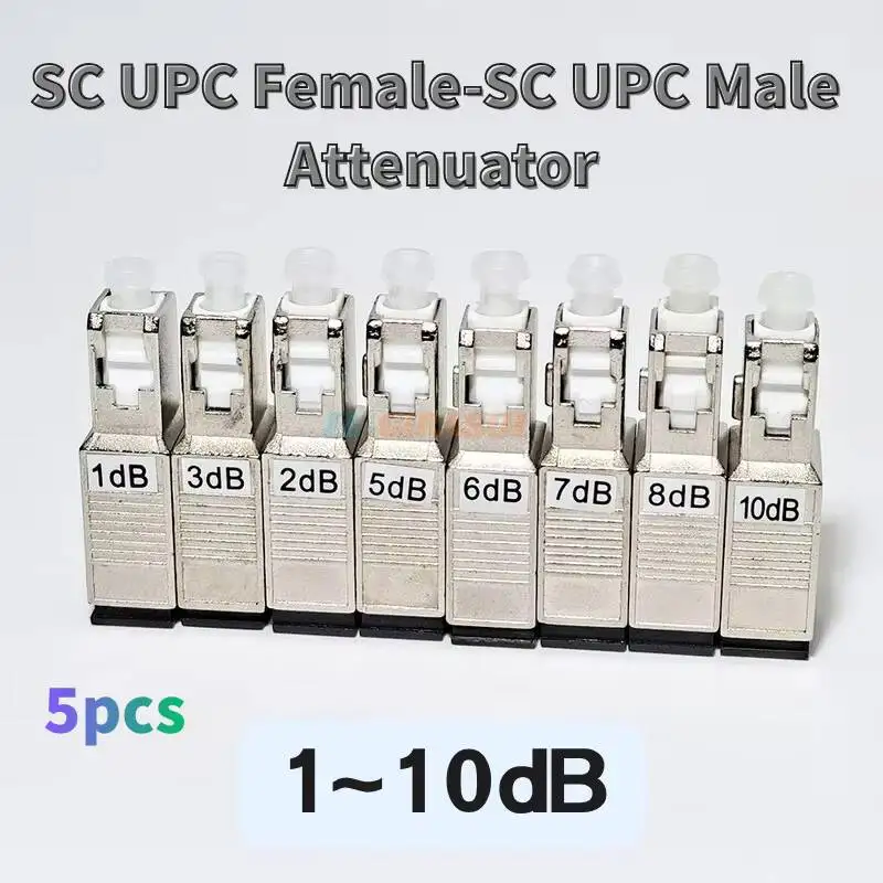 5Pcs 1~10Db Fixed Fiber Optic Attenuator SC UPC Female To SC UPC Male Flange Coupler Connector Low Insertion Loss