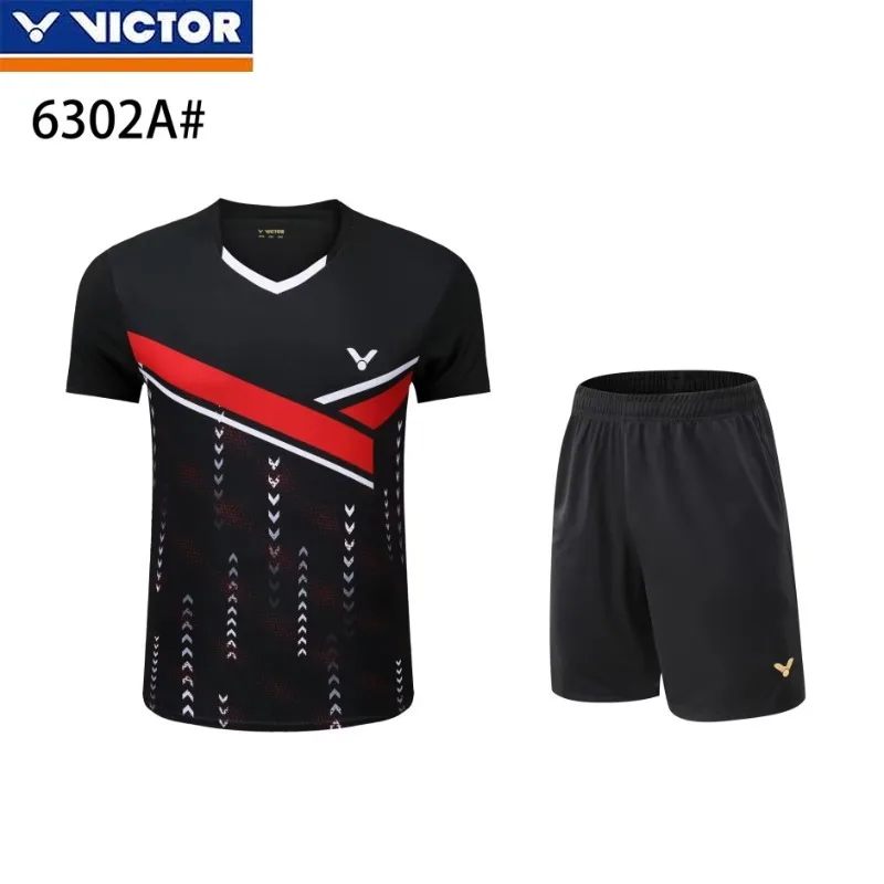 Victor 2025 New Men's and Women's Same Badminton Jersey Sports Short-sleeved T-shirt with Shorts Set