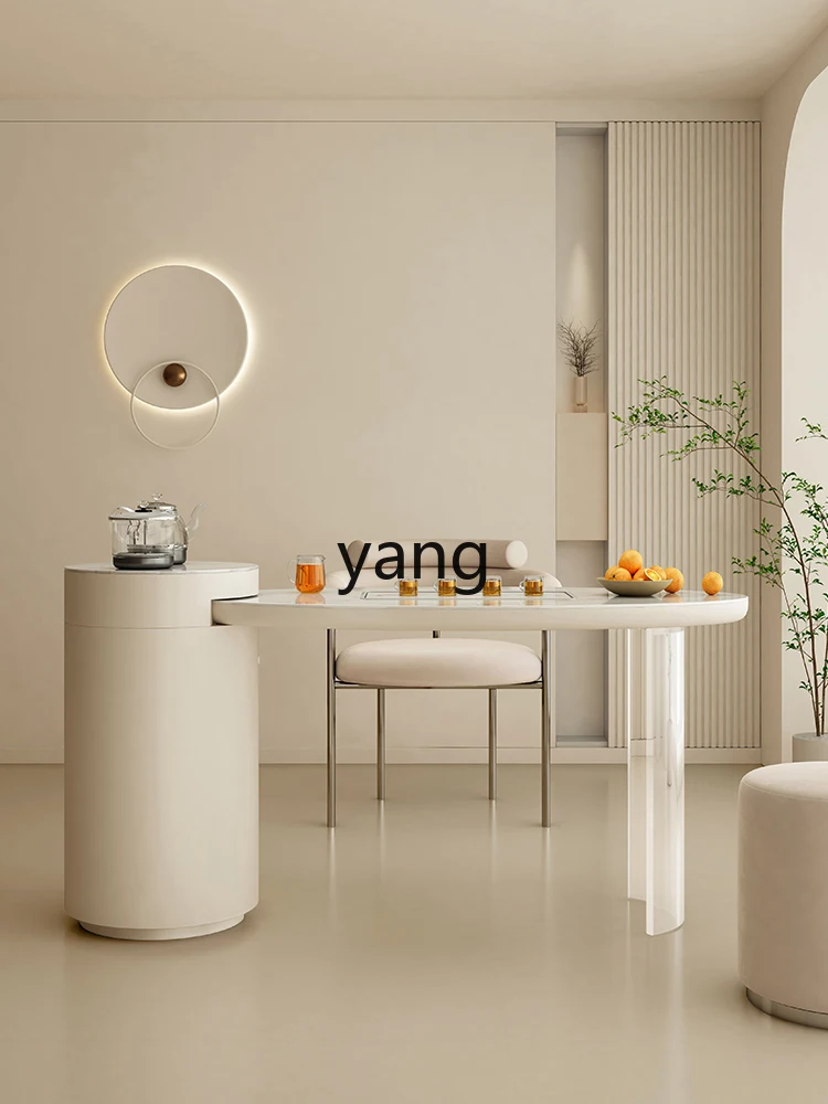 

CX French cream style balcony tea table and chair combination exquisite light luxury rock slab tea table