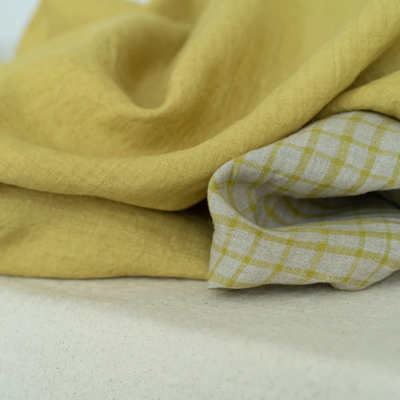 Gentle Turmeric Plaid Washed Yarn-Dyed Linen Fabric Solid Color Linen Fabric