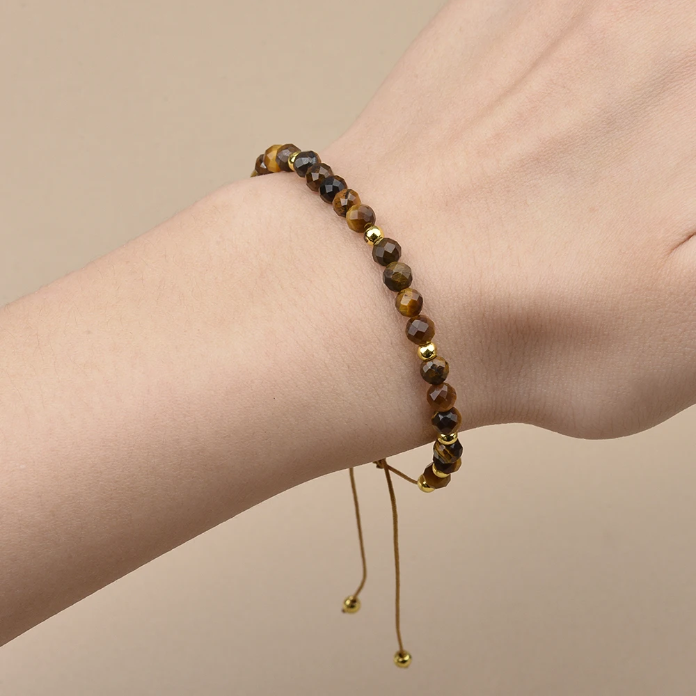 4mm Hematite And Natural Stone Bead Braided Adjustable Bracelet Suitable For Men And Women Daily Wear Holiday Gift Jewelry