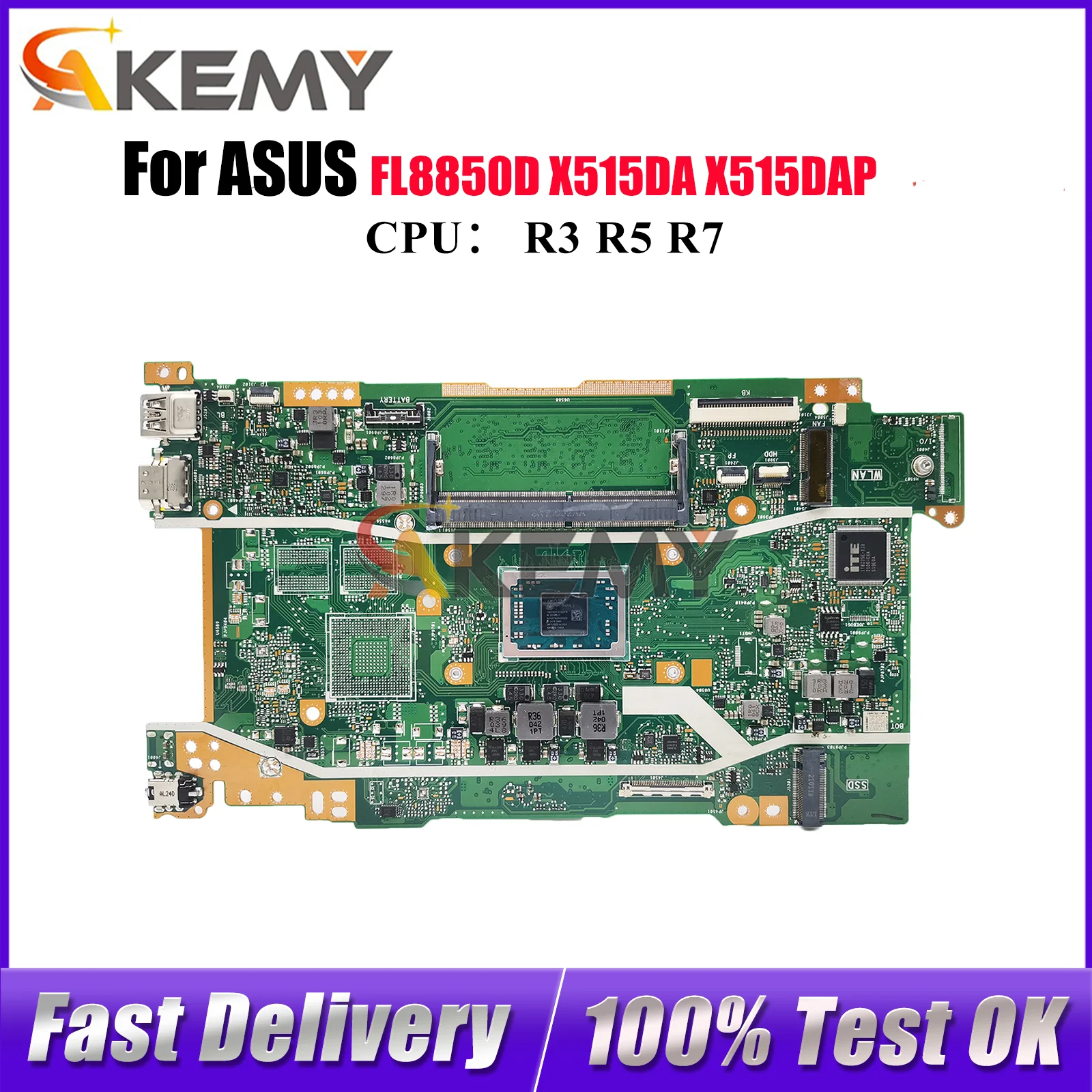 

X415DA Laptop Motherboard For ASUS VivoBook X415D FL8850D X515DAP X515DA Notebook Mainboard With R3 R5 R7 CPU 100% tests OK stk