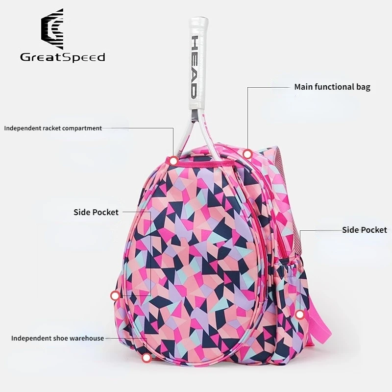 GreatSpeed Tennis Racket Bag Badminton Bag Tennis Backpack Women's Bag Children Bag with Shoe Compartment Tenis Backpack