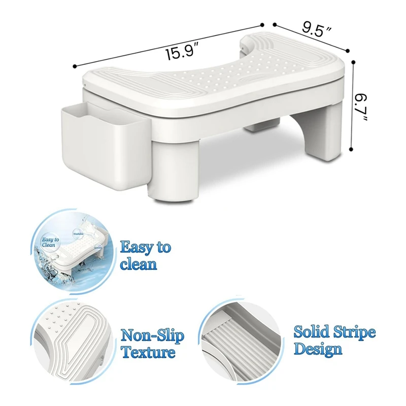 大人用の高さ調節可能なうんちスツール、スクワットトイレスツール、収納ボックス付きバスルーム、ポータブル滑り止めトイレステップスツール