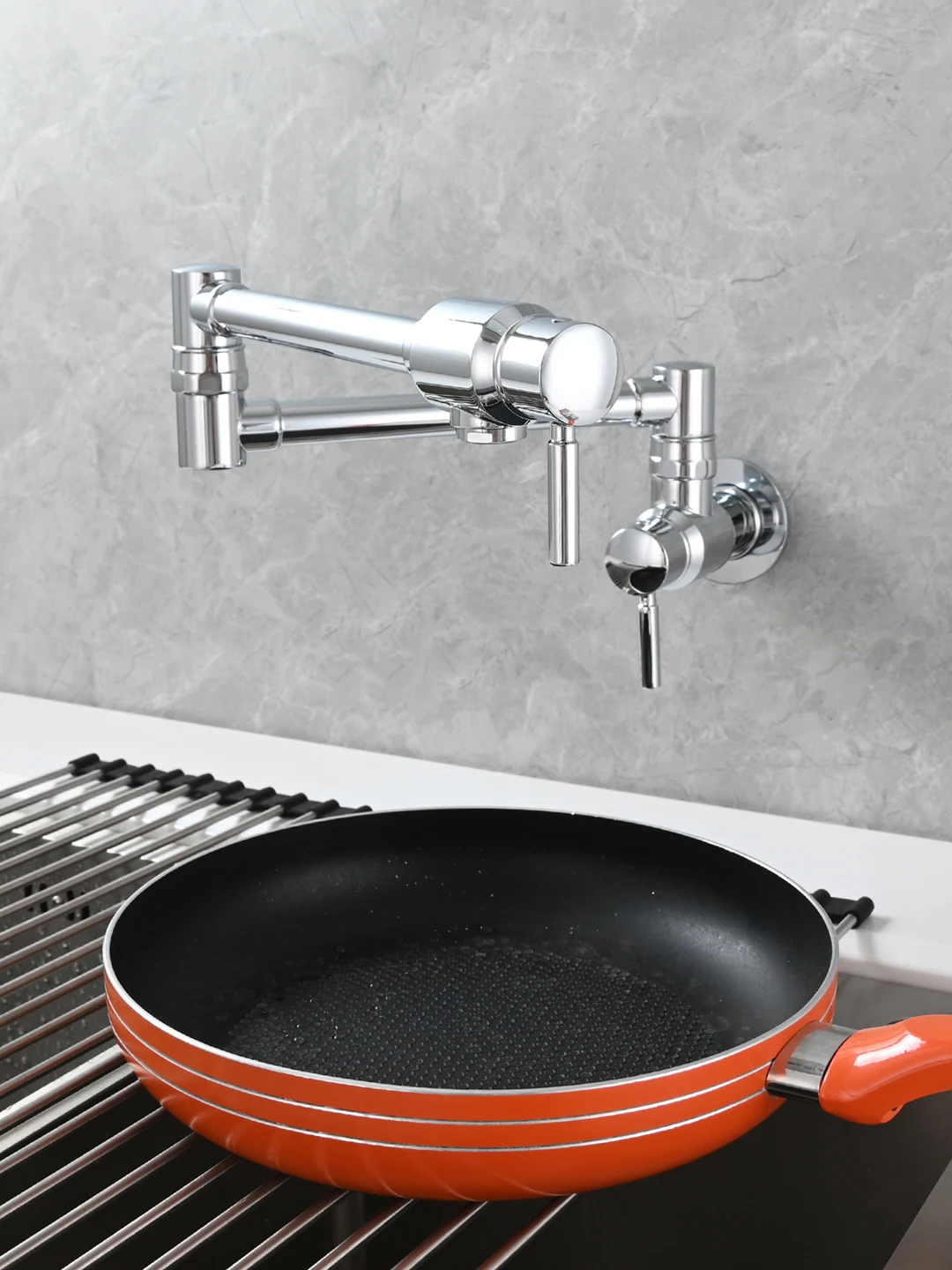 Ciencia Brass Pot Filler Folding Faucet with Double Joint Swing Arm Articulating Wall Mount Two Handle for Cold Water Use