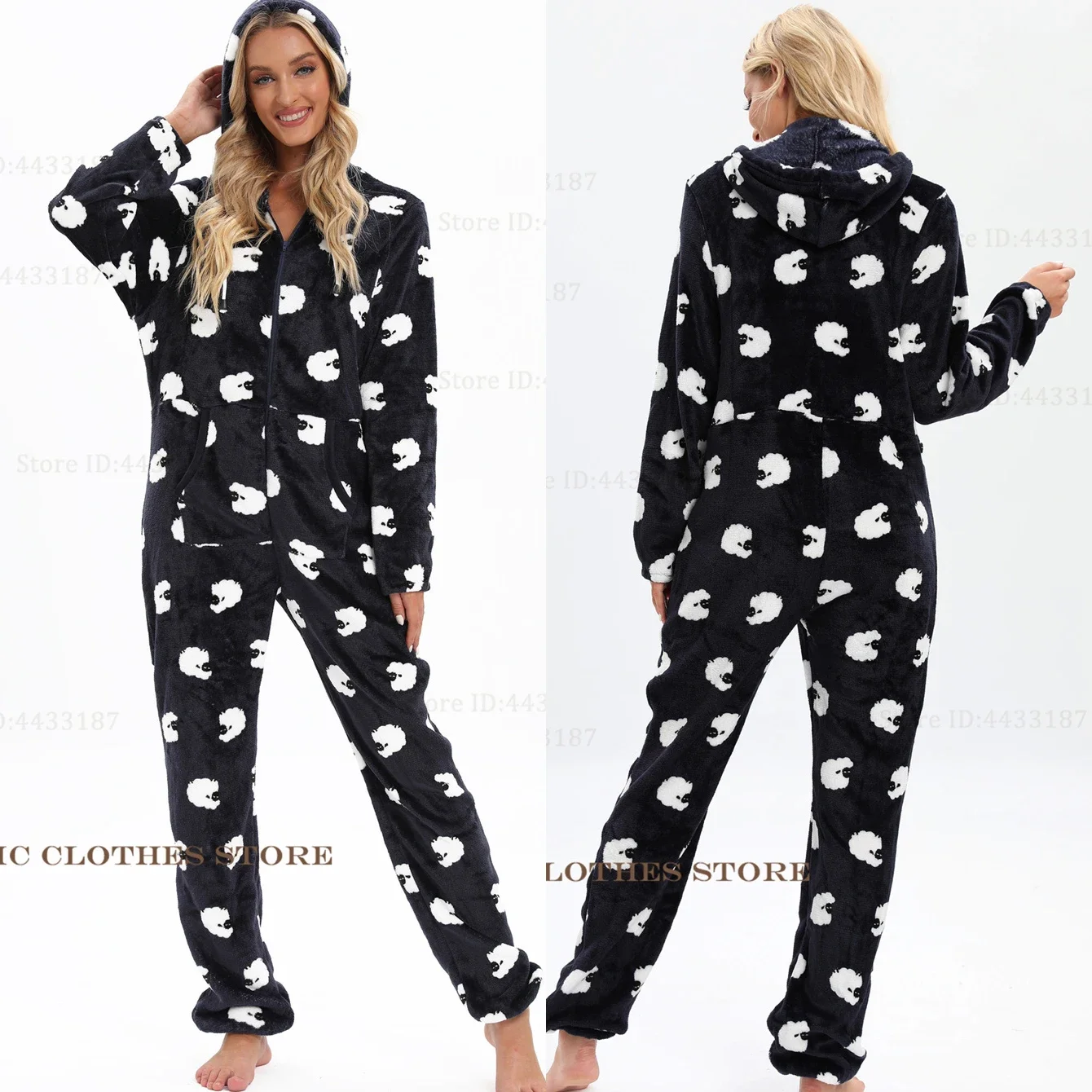 Halloween Adult Female Jumpsuit Pajama Autumn Winter Flannel Hooded Onesies Sleepwear Home Clothes Kigurumi Cosplat Costume