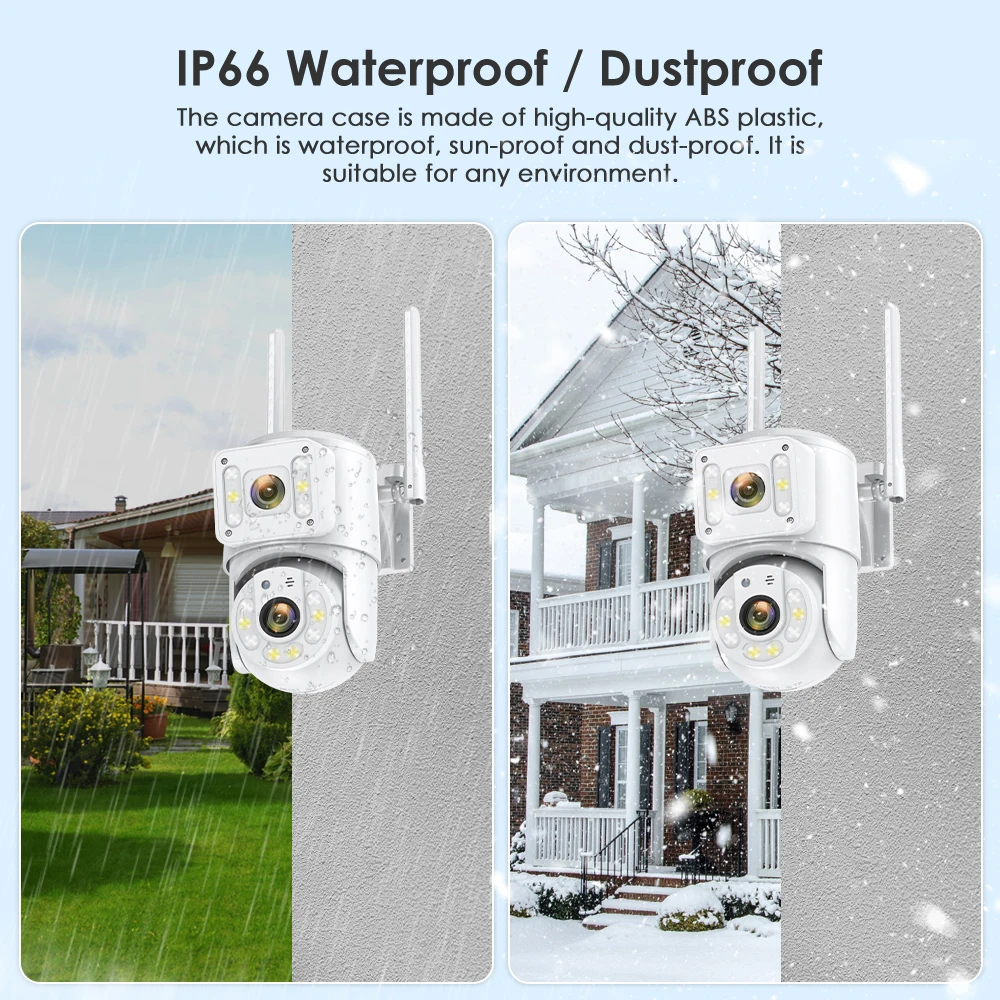 4K 8MP WiFi PTZ Dual Lens IP Camera CCTV Surveillance Cameras 4X Digital Zoom AI Human Detect ONVIF Outdoor Security Waterproof