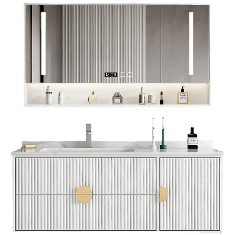 

Intelligent Bathroom Cabinets Slate Ceramic Drawer Mirror Integrated Basin Washbasin Bathroom Cabinet Gabinete Toilet Furniture