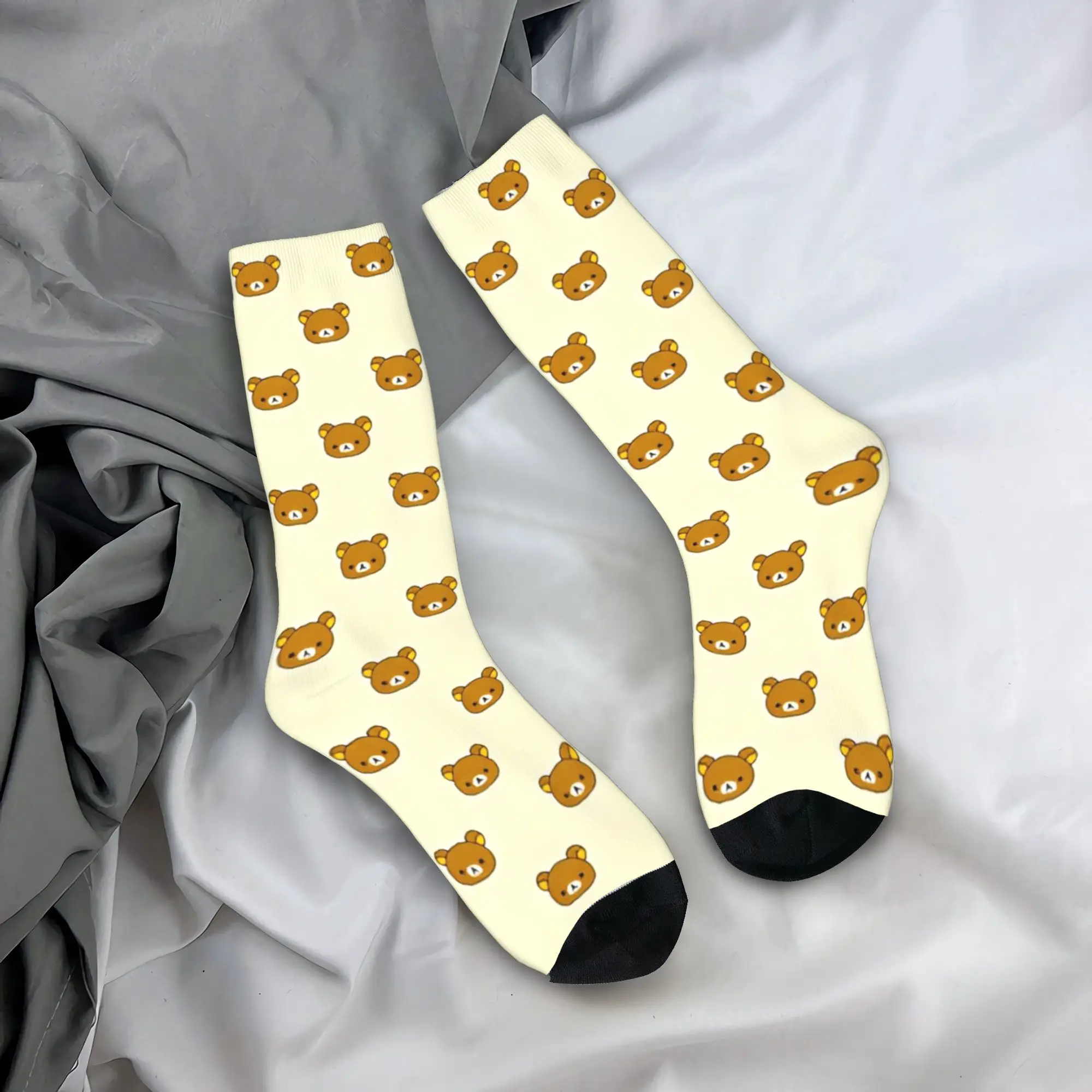 

Rilakkuma Pattern Socks Men's Women's Funny Happy Cartoon Socks Crazy Spring Summer Autumn Winter Middle Tube Socks Gifts