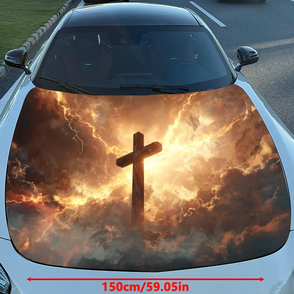 Lightning Cross Car Hood Sticker, Durable PVC Vinyl Film Suitable For Most Vehicles, Hood Protection Film Gift, Car Parts | Real