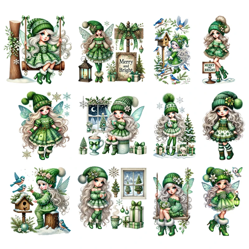 

Cute little elf with flashing wings girl dtf transfers ready to press Clothes Heat Transfer Printing On Children clothing Patch