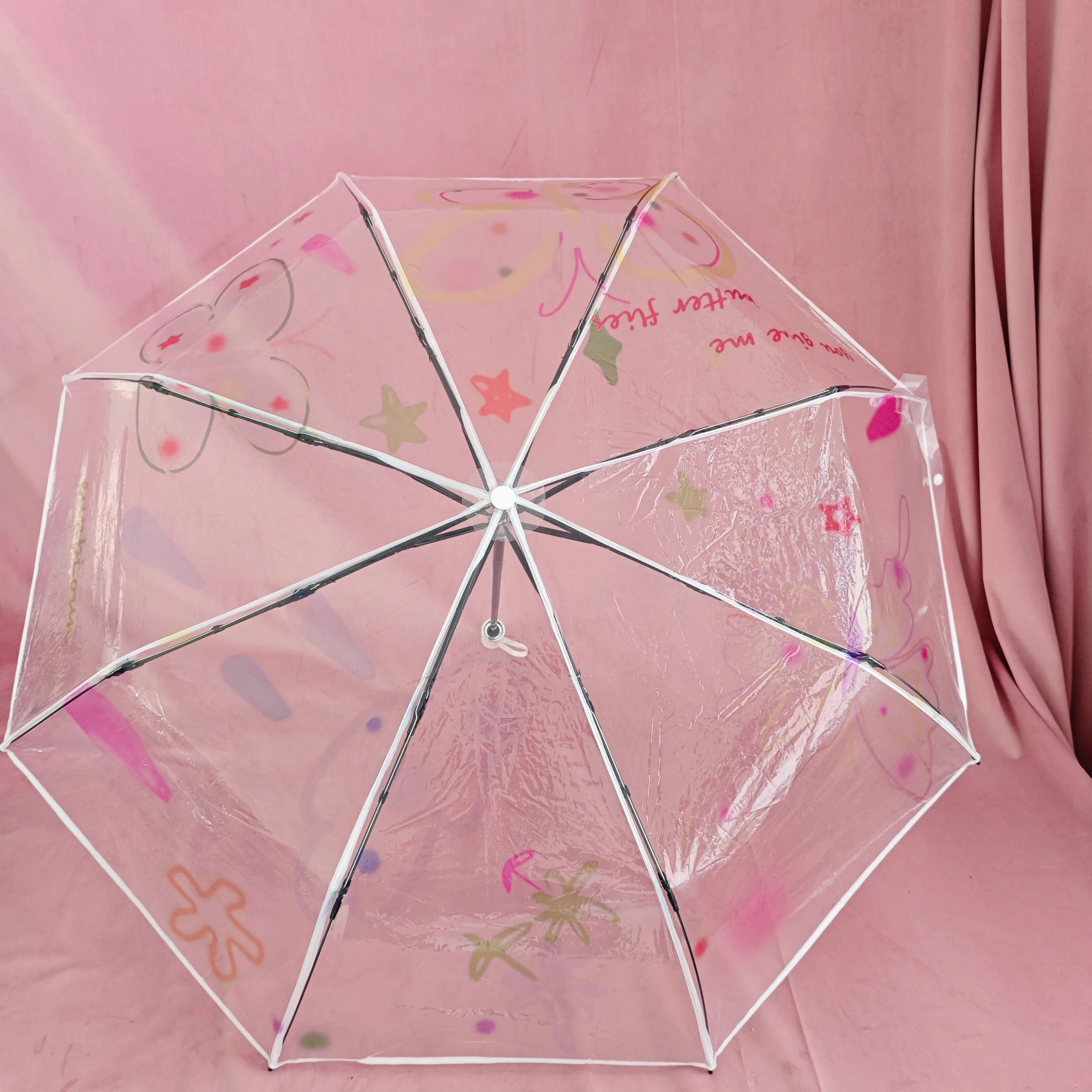 1 Piece of Butterfly Pattern Manual Pvc Material Transparent Umbrella, Waterproof and Windproof, Portable Umbrella, Suitable for Travel and Work