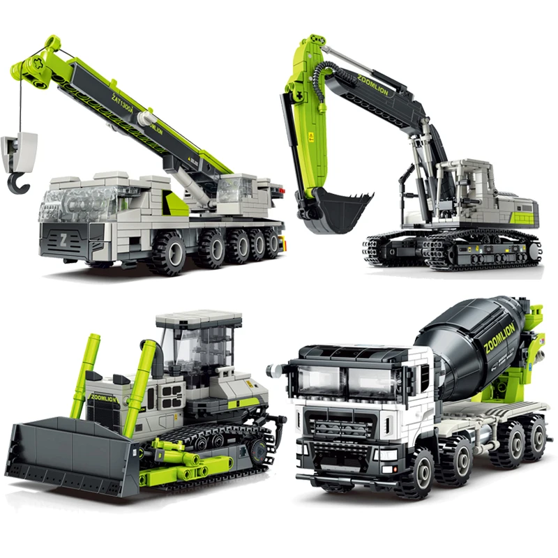 2023 City Building Engineering Crane Excavator Concrete Mixer Model Forklift Loader Car DIY Sets Assembly Bricks Kids Toys Gifts