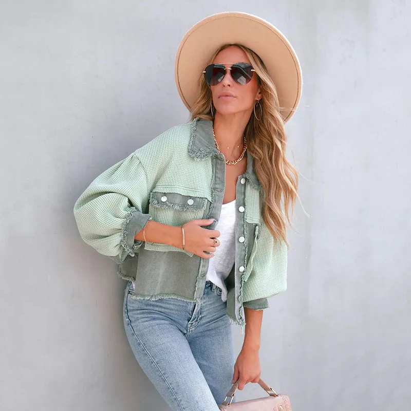 

Women Single Breasted Jacket 2025 Fall Fashion Short Coat Casual Stitched Outerwear