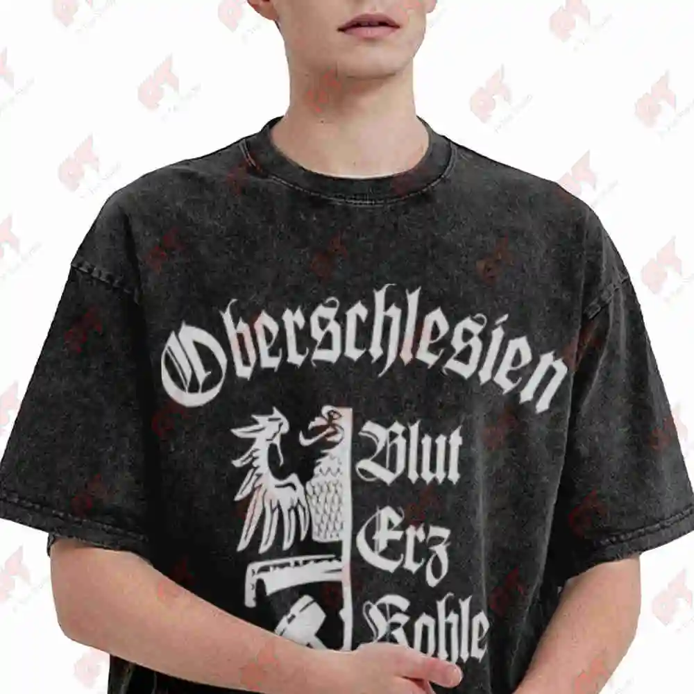 Upper Silesia Blood Iron Coal Silesian Eagle Vintage Washed Tee Pure Cotton T-Shirt