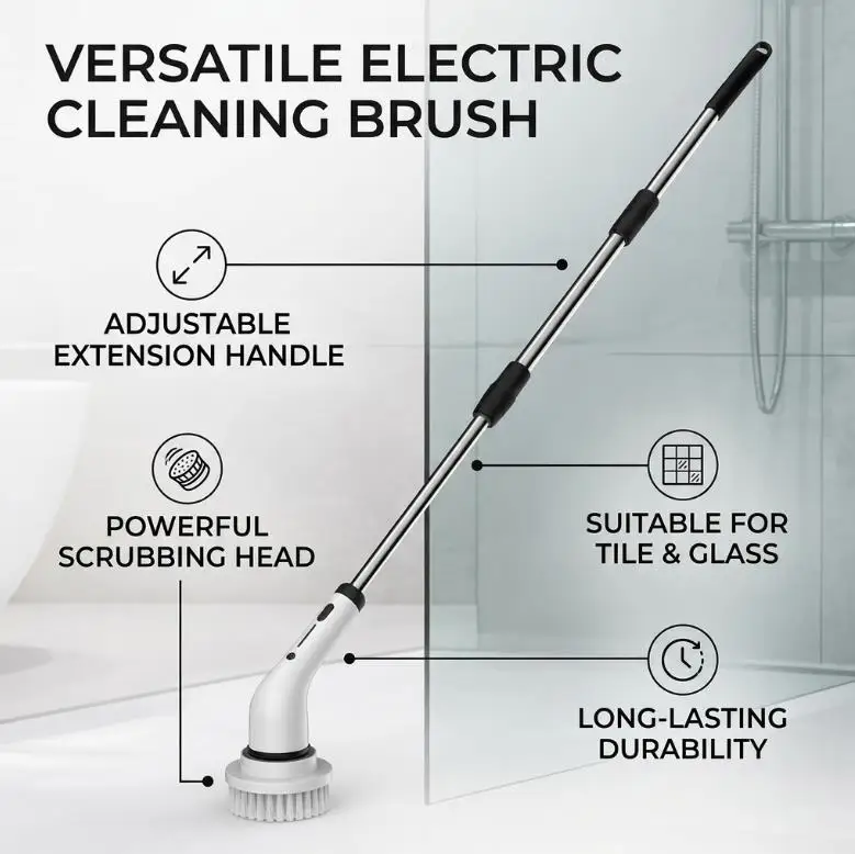 

Brush Cleaner Electric Cleaning Brush with Handle Extendable Suitable for Bathrooms Toilets Floors and Kitchens