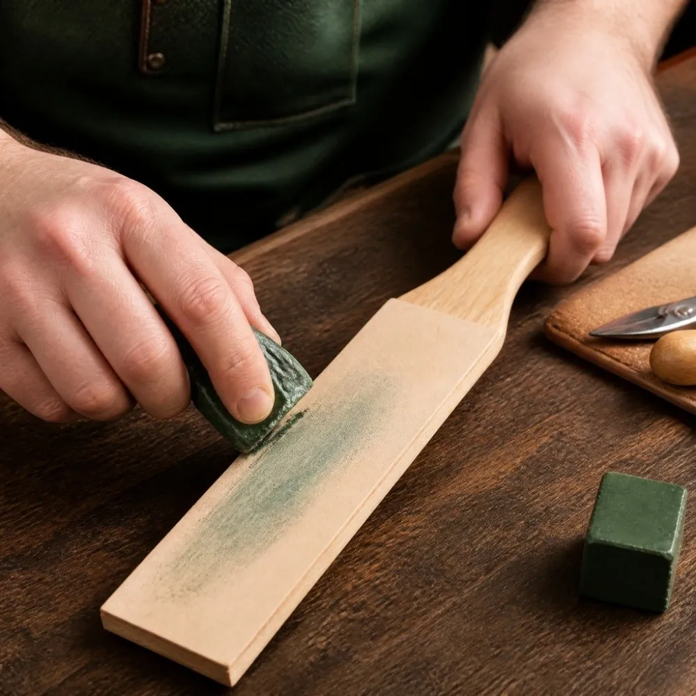 2pcs Dual Sided Leather Strop Ergonomic Handle With Grind Paste Knife Sharpening Strop Beech Wood Sharpening Strop Block