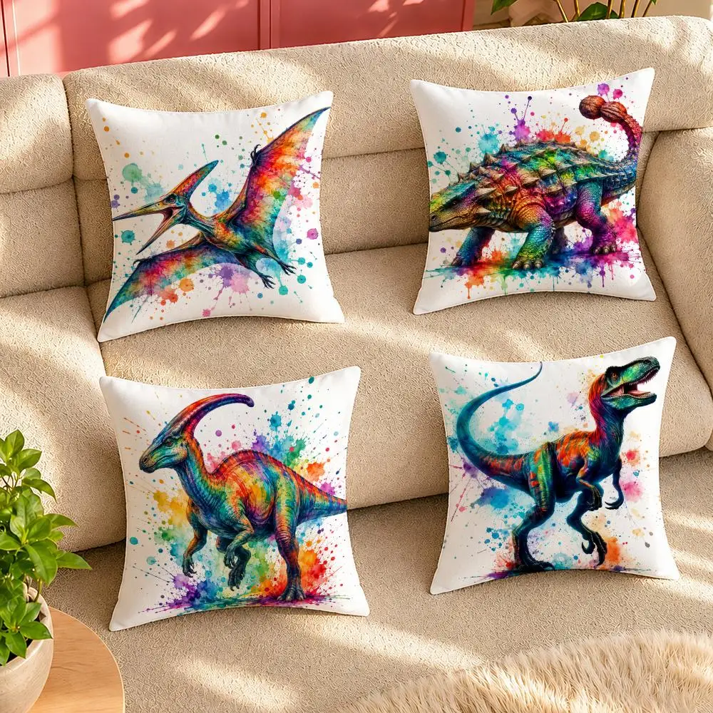 Colorful Dinosaur Watercolor Art Cushion Cover Pillow Cover Decorative Throw Couch Home Decor for Living Room Sofa