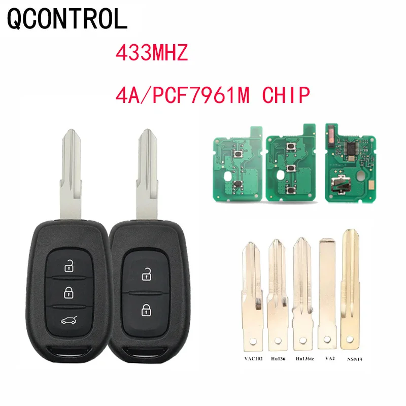 QCONTROL  Remote Key  434MHZ 2/3 Buttons 4A OEM PCF7961M Chip  For Renault Dacia Logan 2 Sandero Lodgy Dokker Trafic Clio4 Duste