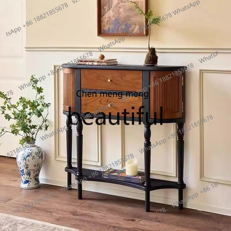 

X Retro solid wood xuangtai living room semi-round and ultra-thin, very narrow decorative cabinet against the wall