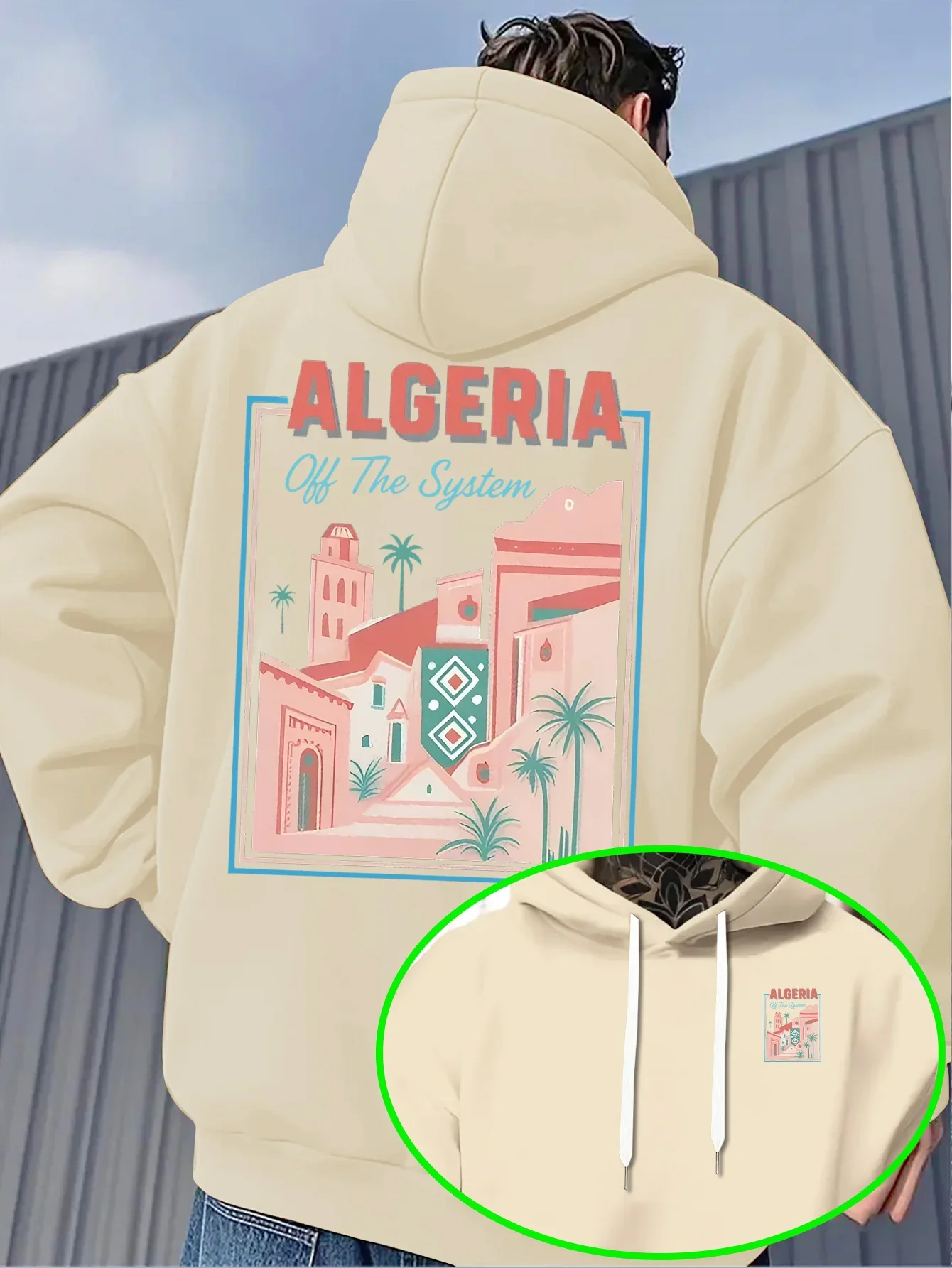 Men's Algeria Hoodie Vintage City Landscape Travel Graphic Off The System Fleece Sweatshirt Streetwear Autumn Winter