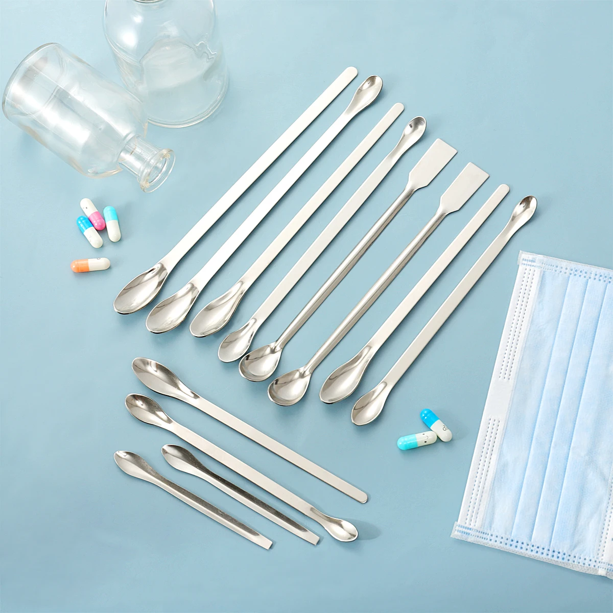 12 Stuks Rvs Lab Lepel Spatel/Laboratorium Bemonstering Lepel Mengen Spatel Micro Spatel Scoop