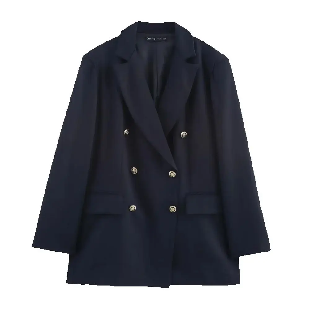 

женский свободный топ с воротником, длинными рукавами, двубортный карман на пуговицах, осенне-зимний новый стильный стильный s