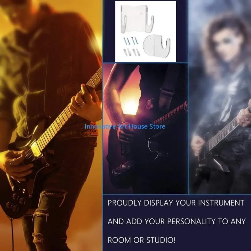 E1PC Guitar Wall Mount Bracket Holder Ukulele Wall Hook Holder Acoustic Electric Bass Guitar Hanger Rack Acrylic Guitar Hook