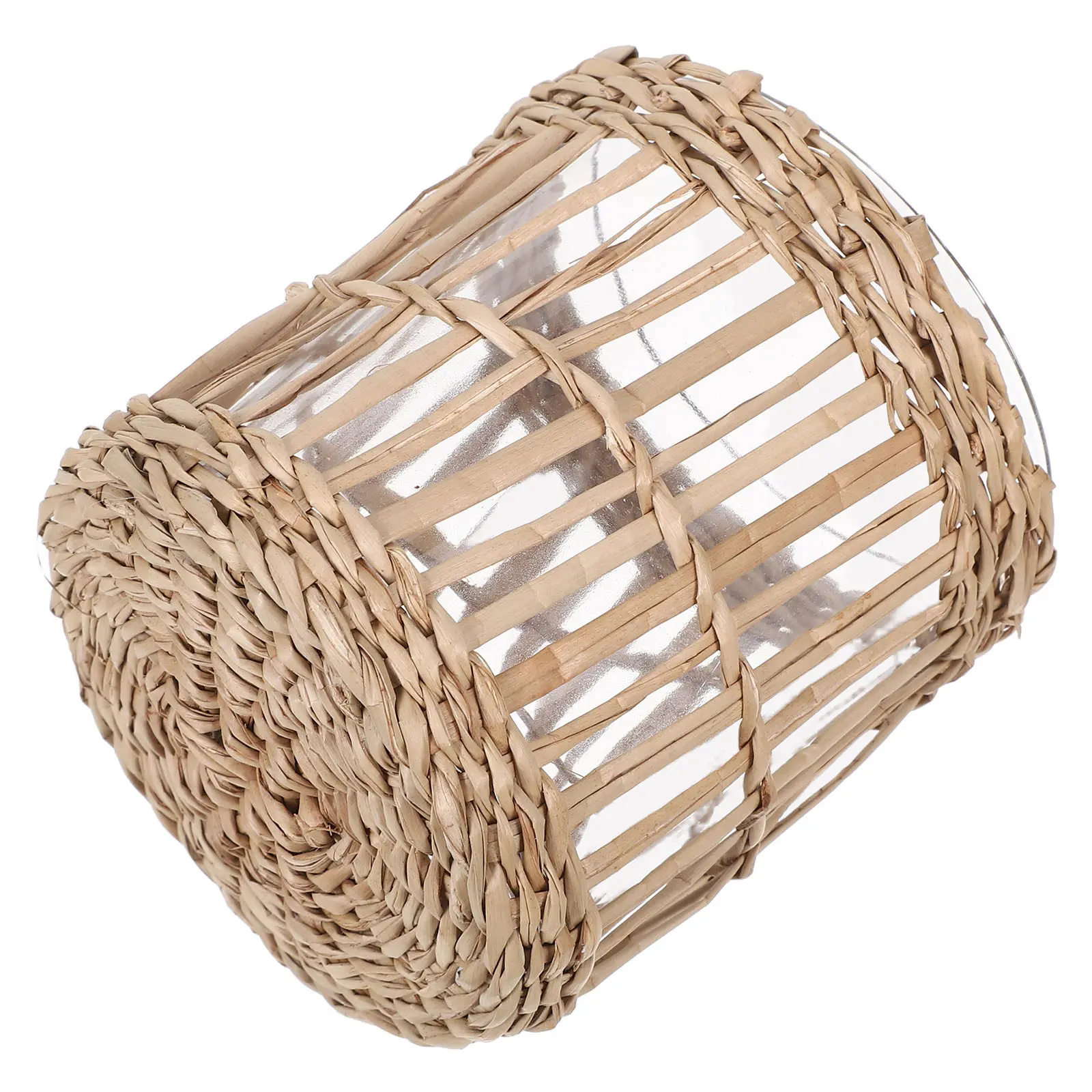 Glass Tea Light Holders Clear Candlestick Straw Woven Holder 7Cm Id Cup Dining Table Party Wedding Birthday Centerpiece view 2