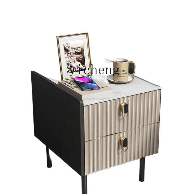 

ZK Small Apartment Stone Plate Bedside Table Modern Minimalist Bedroom Storage Cabinet Mini Floor Bedside Table Super Narrow