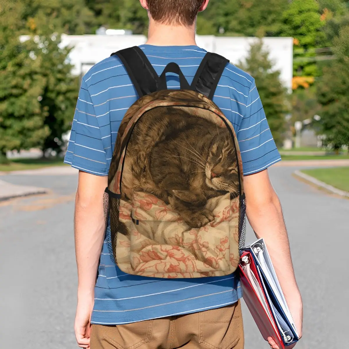 Cat Sleeping In Bed Realistic Art Backpack Student BookBag Kids School Bag Computer Shoulder Bags for Men Women