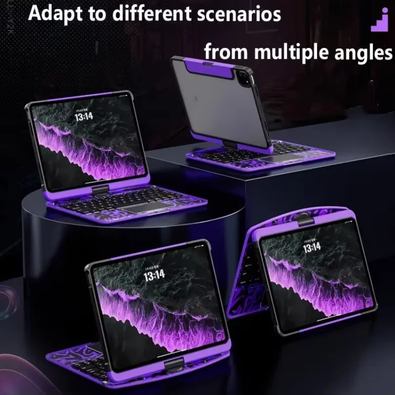 Ifacemall Magic Keyboard For Ipad & Air & Pro Wireless Keyboard Case Transparent Crystal 360° Rotating Bluetooth Keyboard Case