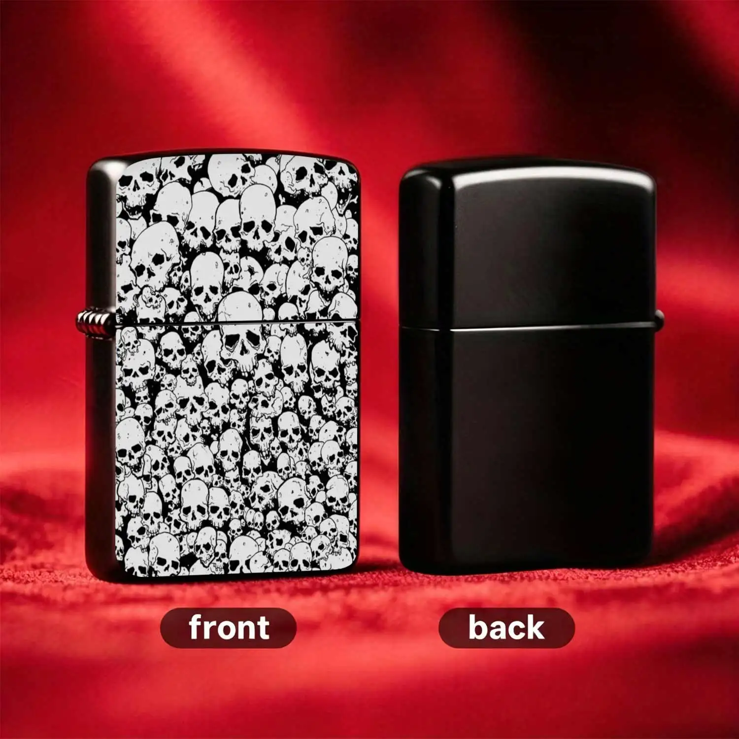 Vintage Dark Skull All-over Print Flip-top Metal Windproof Lighter, Reusable Portable Pocket Lighter, Trendy Niche Design, Suitable for Daily and Outdoor Scenarios, Durable and Long-lasting Textured Body Humorous and Fun Lighter