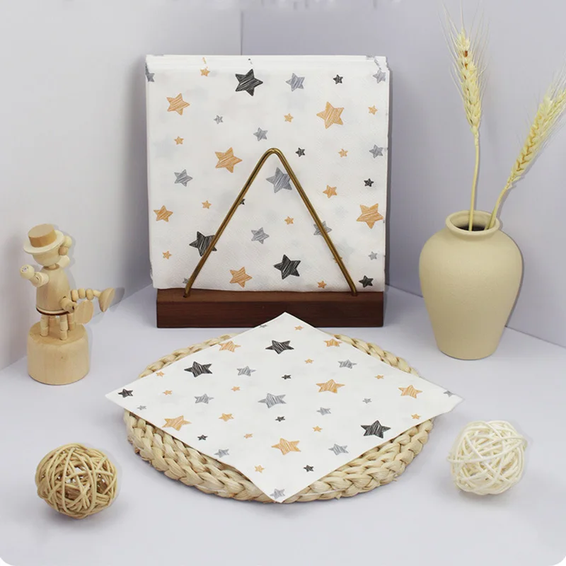 20pcs/P Printed Napkins Square Gold Star Pattern Colorful Paper Napkins Hotel Restaurant with Wedding Birthday Party Decoration