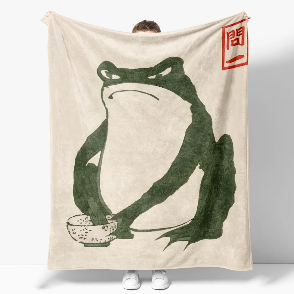 Japanese Matsumoto Hoji Ukiyo-e Frog Flannel Blanket Warm Soft comforter Vintage Frog Throw Blankets Bedroom Room Decor