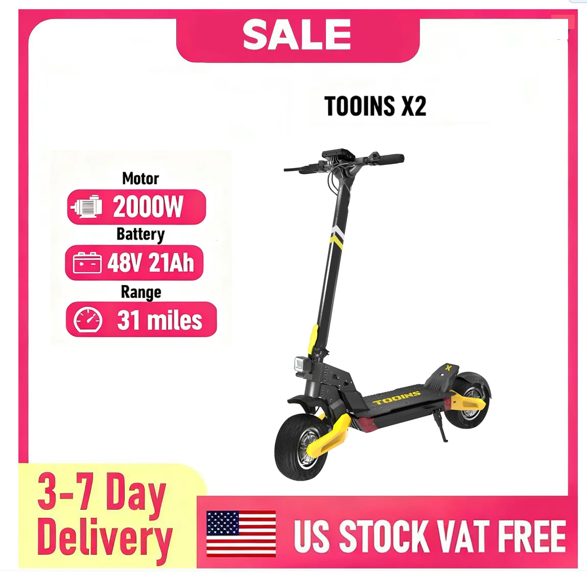 

TOOINS X2 10" Electric Scooter Dual Motor 2000W 48V 21Ah Battery