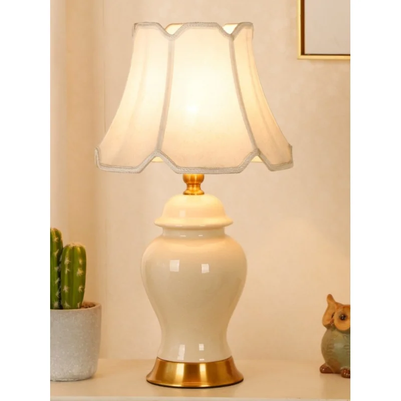 Ceramic Table Lamp Bedroom Living Room Study American Simple Modern New Chinese Touch Wedding Warm Warm Light Bedside Lamp