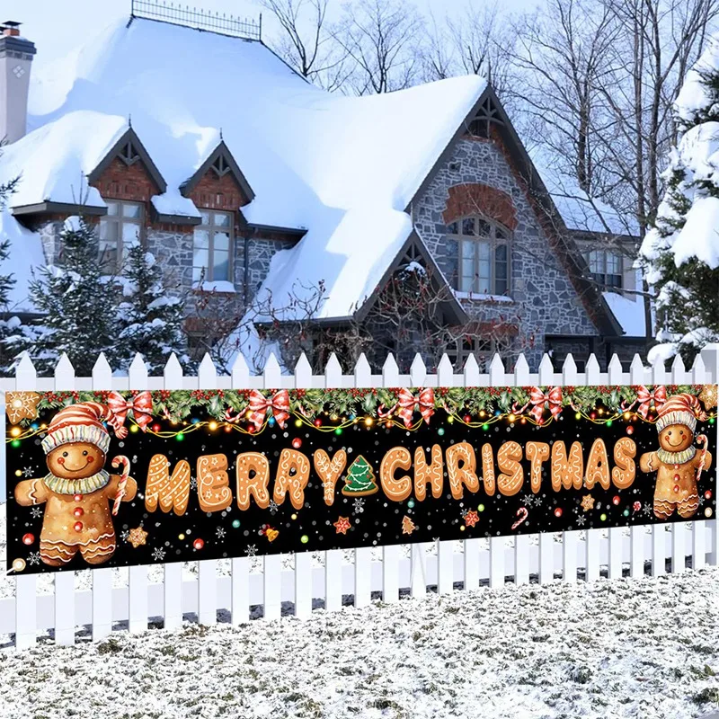 Gingerbread Man Christmas Outdoor Banner Christmas Decorations For Home 2024 Outdoor Decor Navidad Noel Natal Gifts NewYear 2025