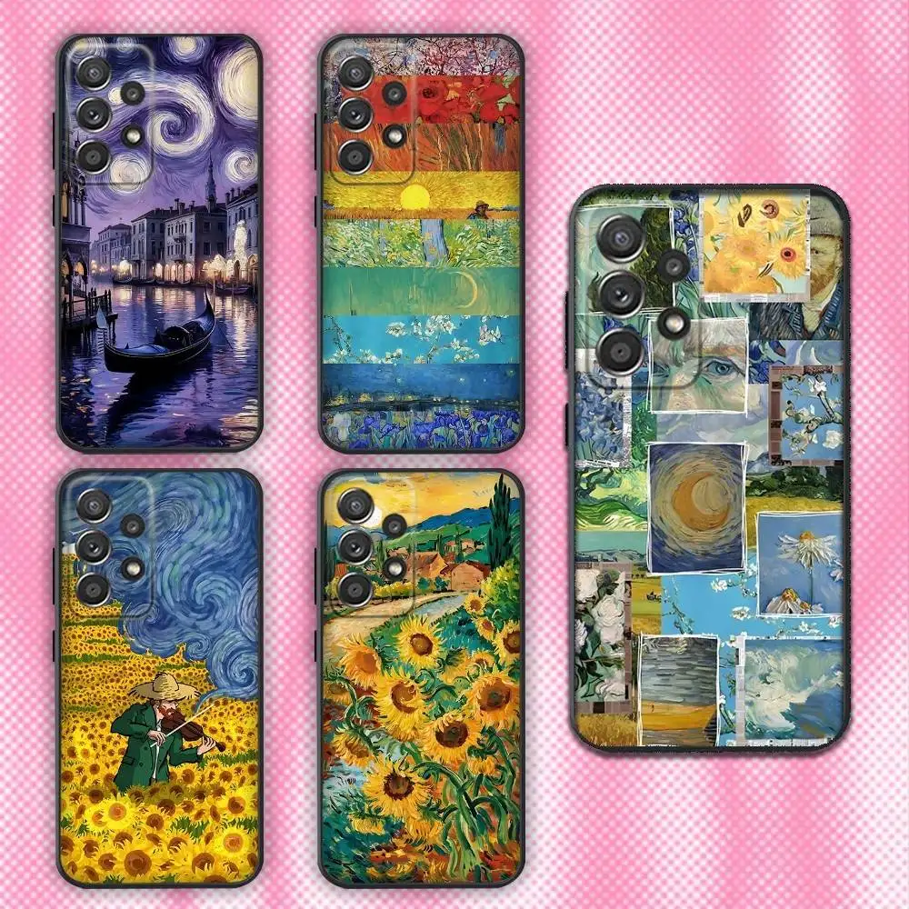 

V-Van Gogh Art Phone Case For Samsung Galaxy A13,A21s,A22,A31,A32,A52,A53,A71,A80,Soft Black Shell