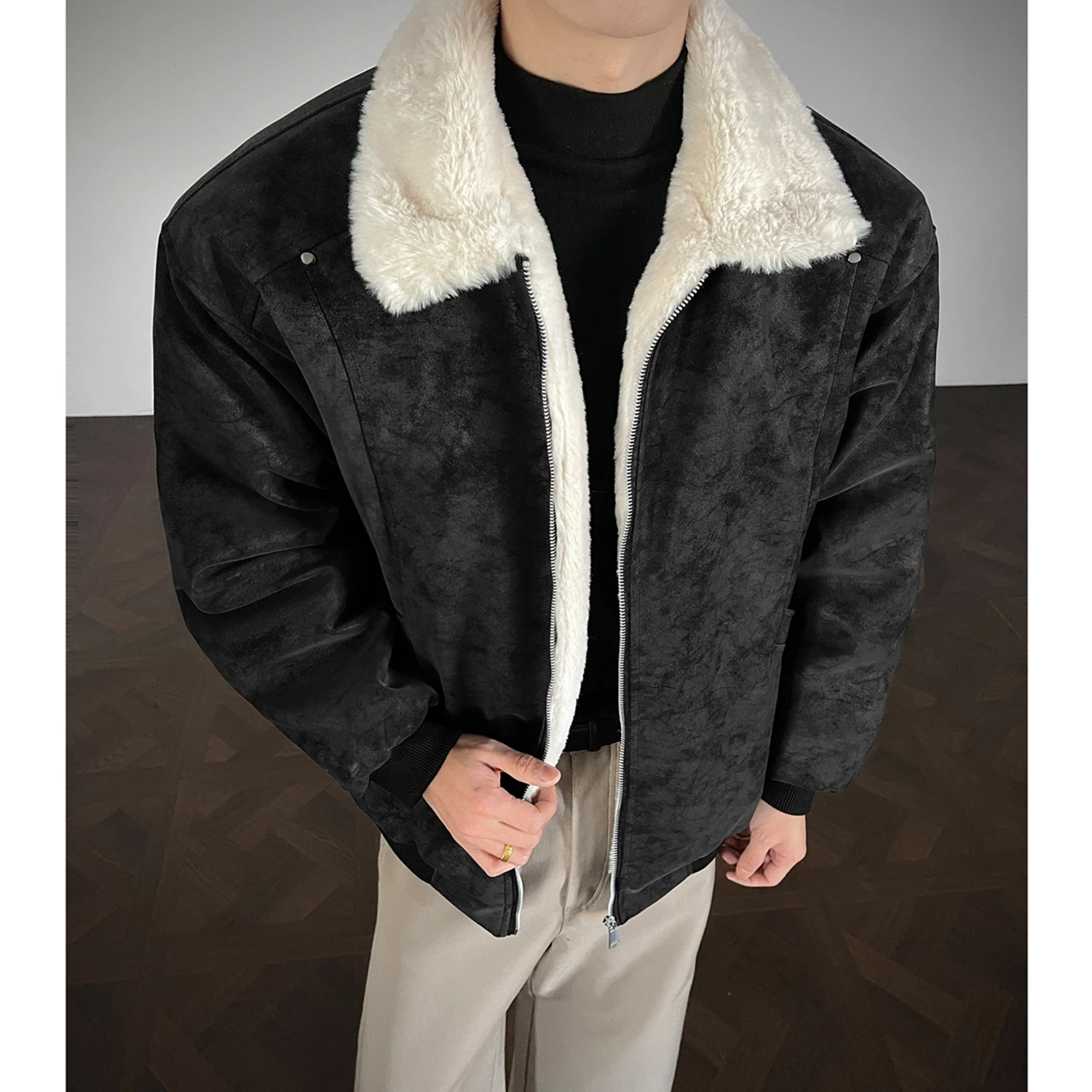 

Облегающая теплая мужская модная куртка из овечьей шерсти, хлопковое зимнее пальто, уличный жерень свободного покроя
