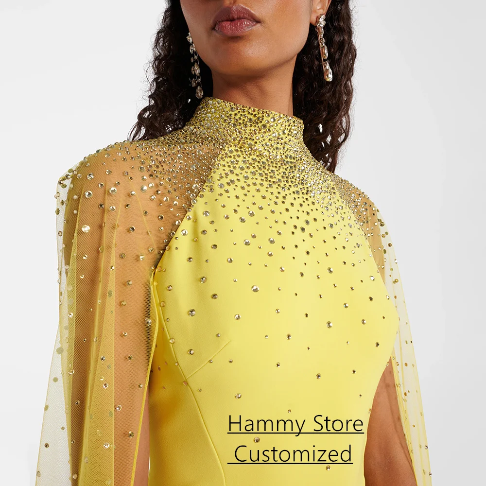 Vestido de noche árabe saudita de moda personalizado cuello alto capa de tul rebordear vestido de fiesta de sirena árabe vestidos de fiesta de baile