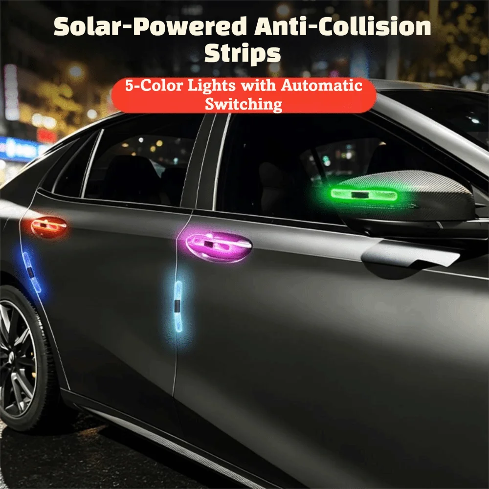 1pc Solar Powered Solar LED Strobe Flash Light Colorful Dynamic Self-adhesive Motorcycle Decorative Lamp Smart RGB Scratch Guard