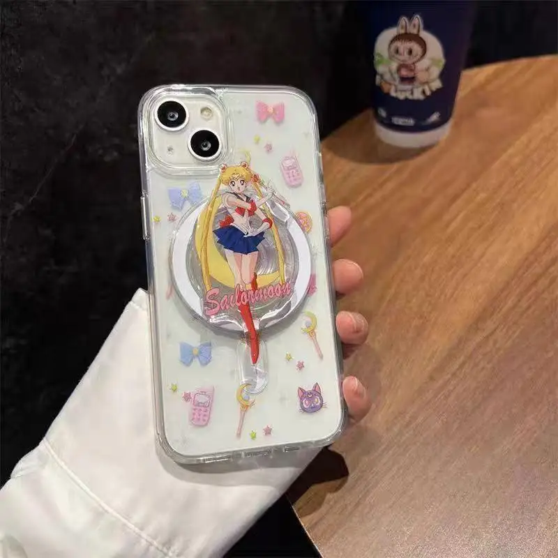 Pretty Guardian Sailor Moon Tsukino Usagi Magsafe Magnetic Bracket Telescopic Portable Phone Airbag Bracket Birthday Gift ﻿