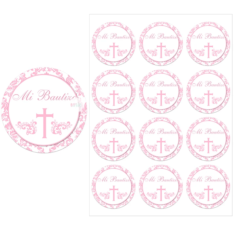 Mi Bautizo Baptism Decor Stickers Labels Boy Girl Christening Baby Shower Self-adhesive Sticker Packing Decor 3.5cm/4.5cm