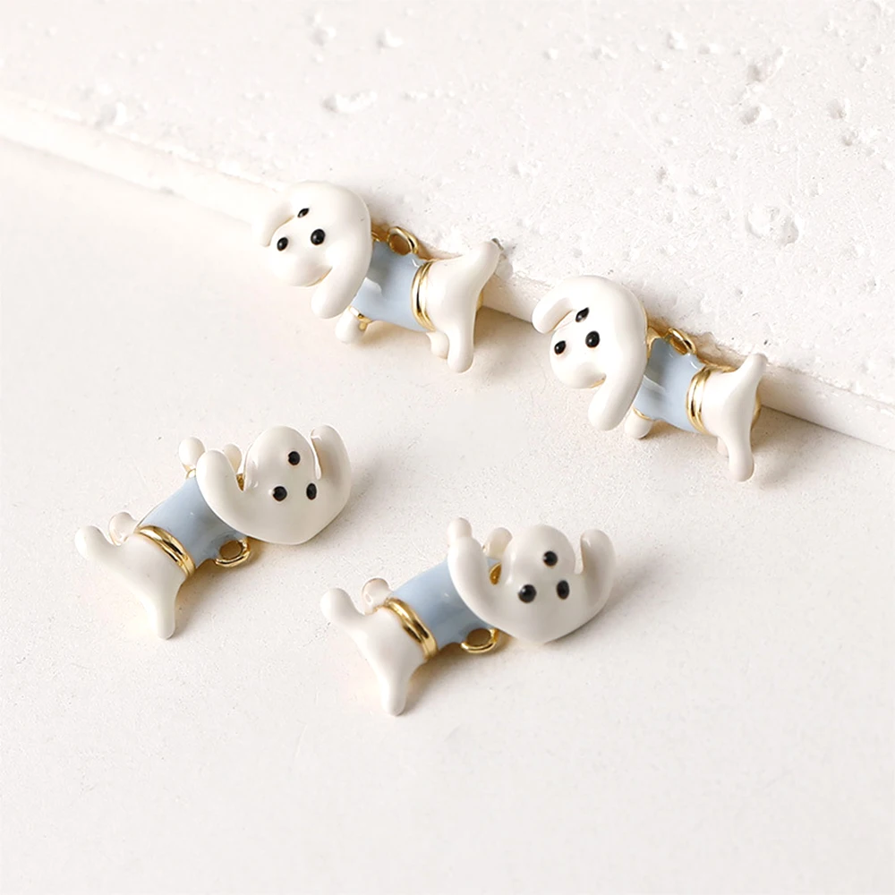 2 Pieces Brass Coated Gold Drip Oil Sticker Pearl Puppy Pendant DIY Jewelry Making Necklace Bracelet Accessory Materials
